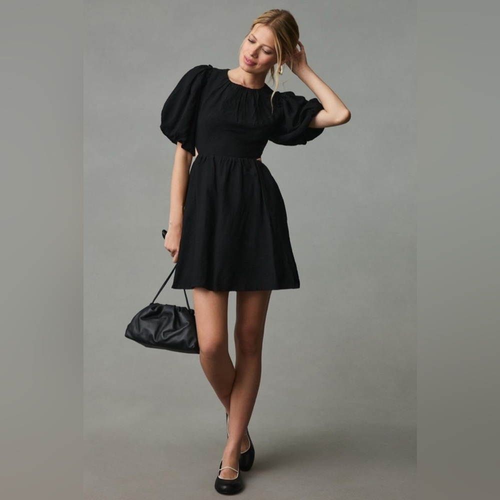 Moon River Open Back Puff Sleeve Dress In Black Size Small New